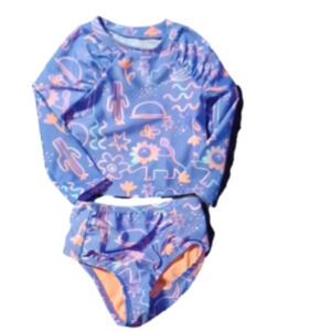 CAT AND JACK, 2 PIECE BATHING SUIT, 18 MONTHS. PURPLE AND PINK.
